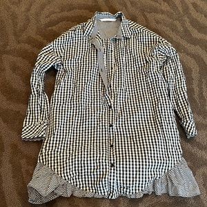 Checker button down dress with ruffle